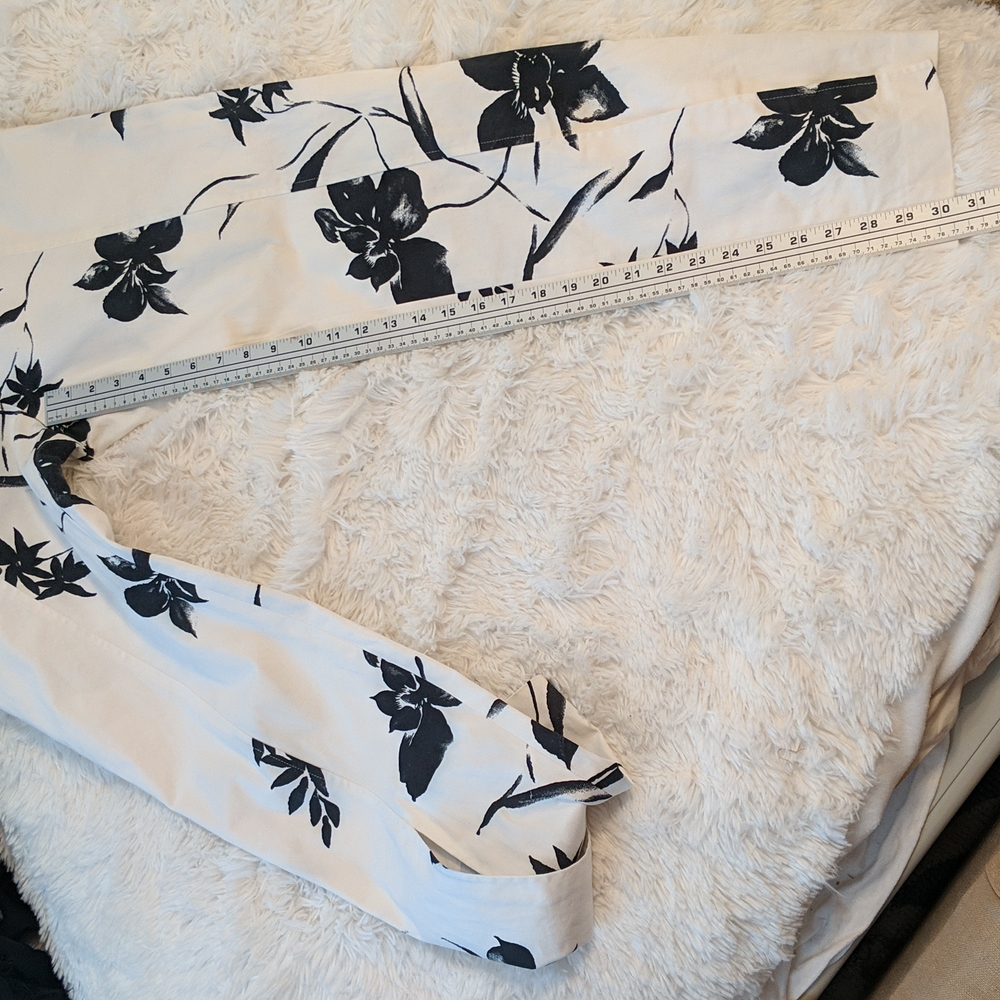 Style New York Paris White Pants with Black Floral Pattern Flare High Ri… - Picture 8 of 10